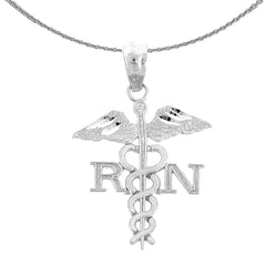 Sterling Silver Rn Registered Nurse Pendant (Rhodium or Yellow Gold-plated)