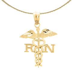 Sterling Silver Rn Registered Nurse Pendant (Rhodium or Yellow Gold-plated)