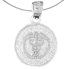 Sterling Silver Medical Alert Cadeusus Pendant (Rhodium or Yellow Gold-plated)