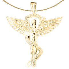 Sterling Silver Medical Alert Cadeusus Pendant (Rhodium or Yellow Gold-plated)