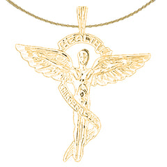 Sterling Silver Medical Alert Cadeusus Pendant (Rhodium or Yellow Gold-plated)