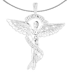 Sterling Silver Medical Alert Cadeusus Pendant (Rhodium or Yellow Gold-plated)