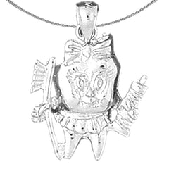 Sterling Silver Tooth With Toothbrush Pendant (Rhodium or Yellow Gold-plated)