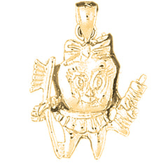 Yellow Gold-plated Silver Tooth With Toothbrush Pendant