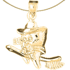Sterling Silver Tooth With Toothbrush Pendant (Rhodium or Yellow Gold-plated)
