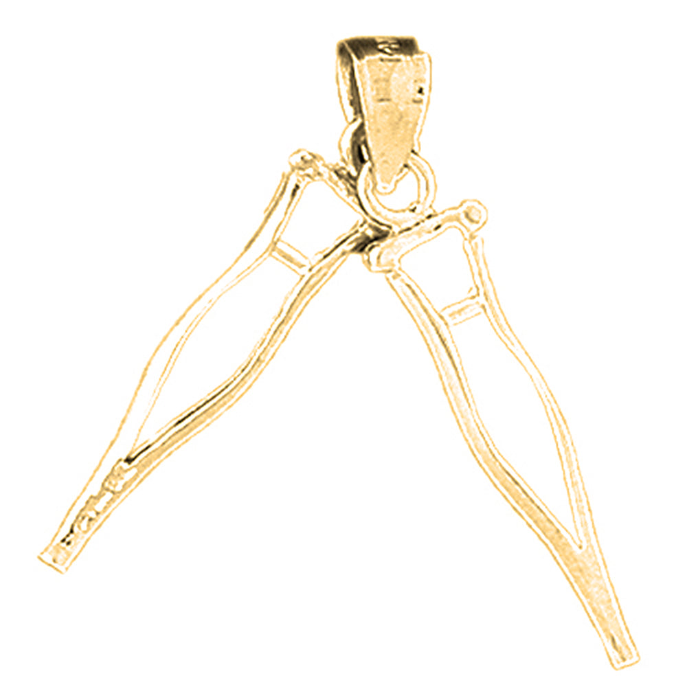 Yellow Gold-plated Silver 3D Crutches Pendant