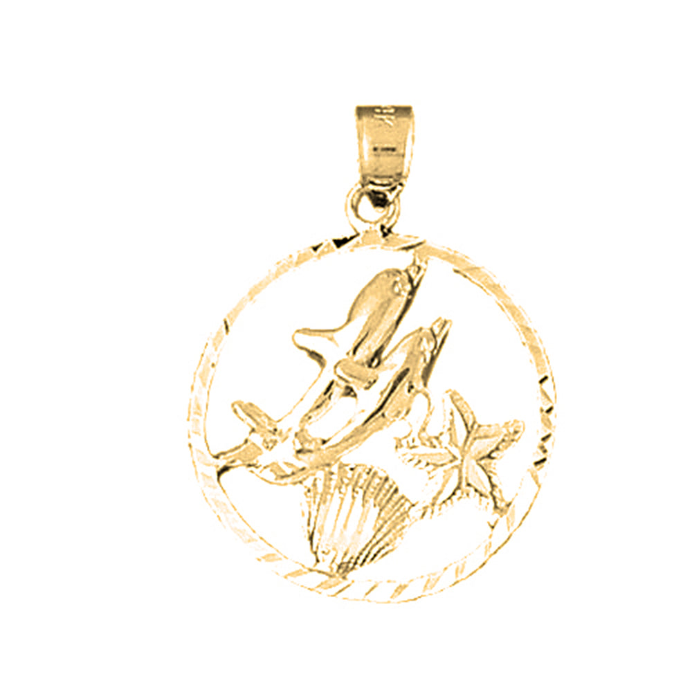Yellow Gold-plated Silver Dolphins Jumping Through Hoop Pendant