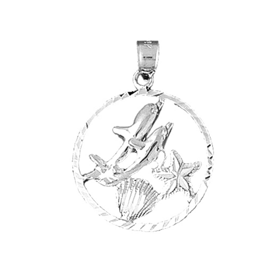 Sterling Silver Dolphins Jumping Through Hoop Pendant