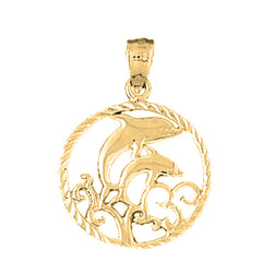 Yellow Gold-plated Silver Dolphins Jumping Through Hoop Pendant