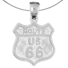 Sterling Silver U.S. Route 66 Pendant (Rhodium or Yellow Gold-plated)