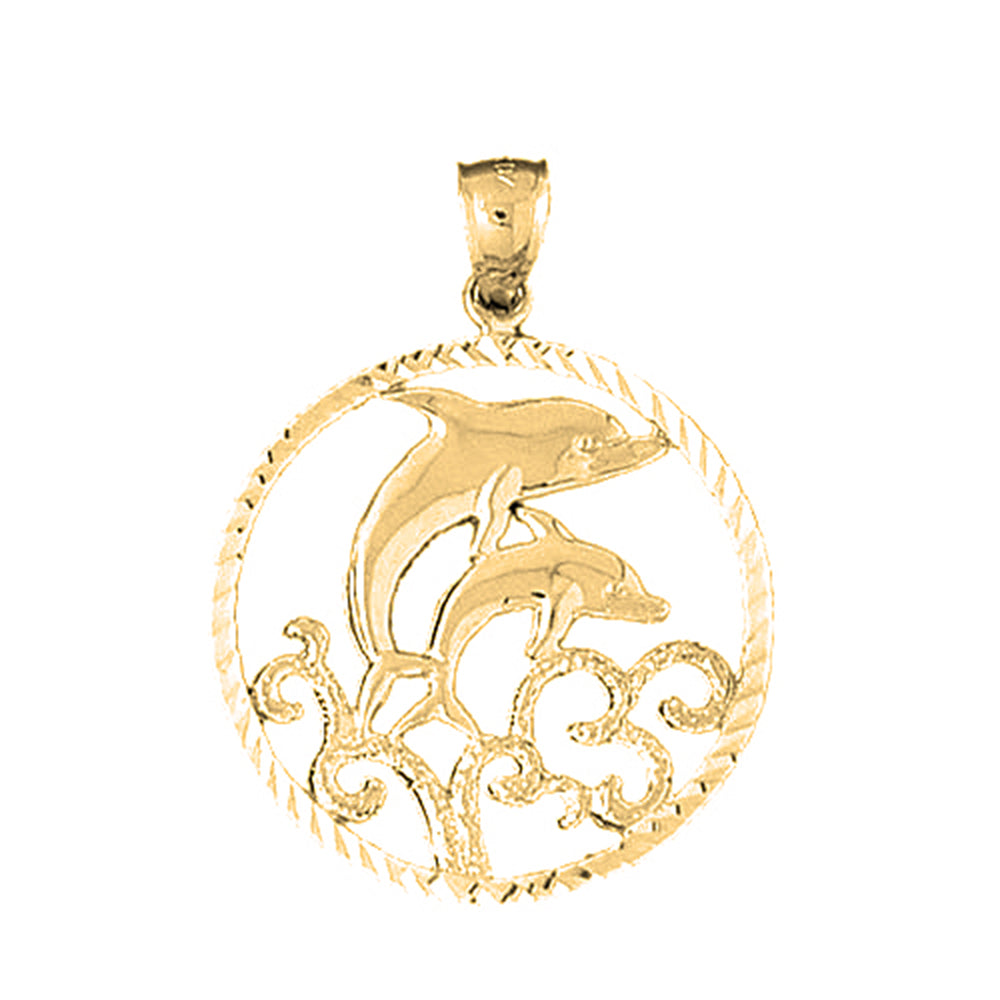 Yellow Gold-plated Silver Dolphins Jumping Through Hoop Pendant
