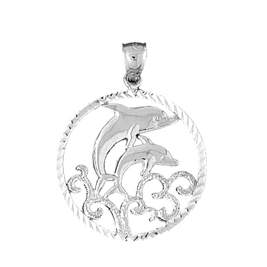 Sterling Silver Dolphins Jumping Through Hoop Pendant