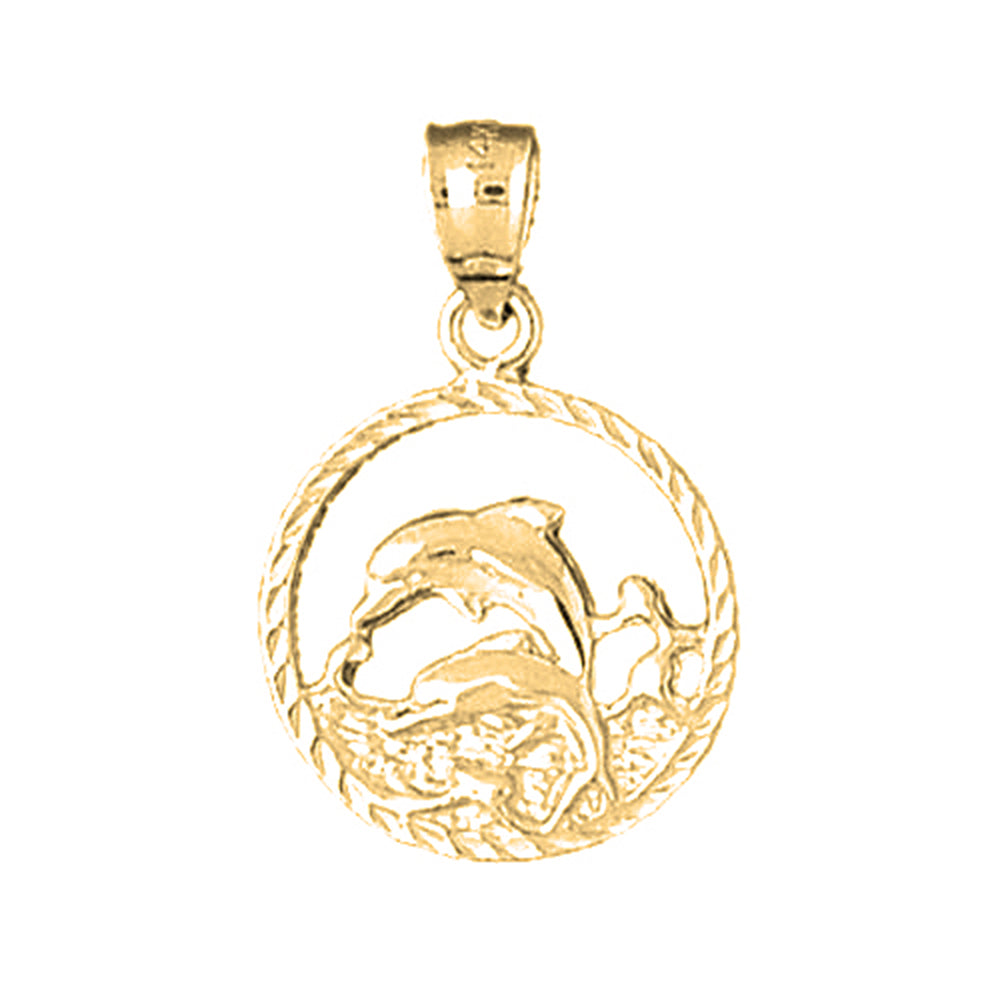 Yellow Gold-plated Silver Dolphins Jumping Through Hoop Pendant