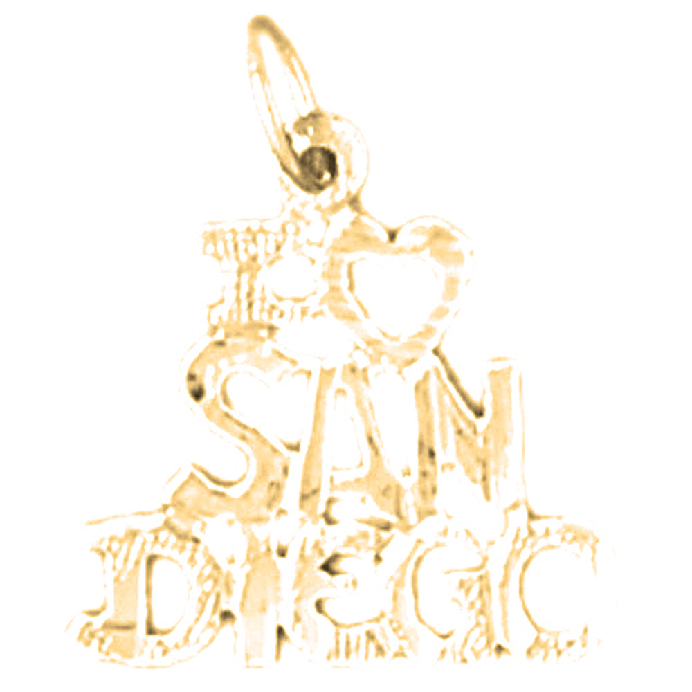 Yellow Gold-plated Silver I Love San Diego Pendant