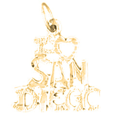 Yellow Gold-plated Silver I Love San Diego Pendant