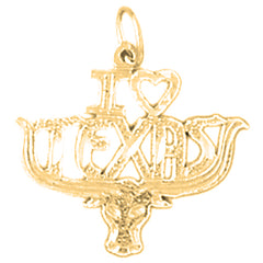 Yellow Gold-plated Silver I Love Texas Pendant