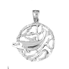 Sterling Silver Dolphins Jumping Through Hoop Pendant