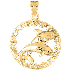 Yellow Gold-plated Silver Dolphins Jumping Through Hoop Pendant