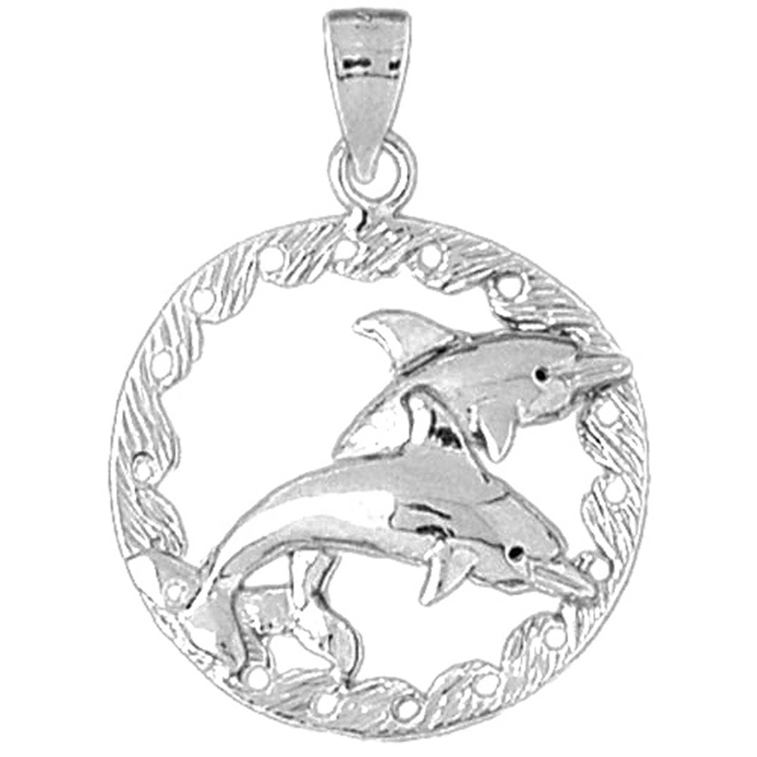 Sterling Silver Dolphins Jumping Through Hoop Pendant