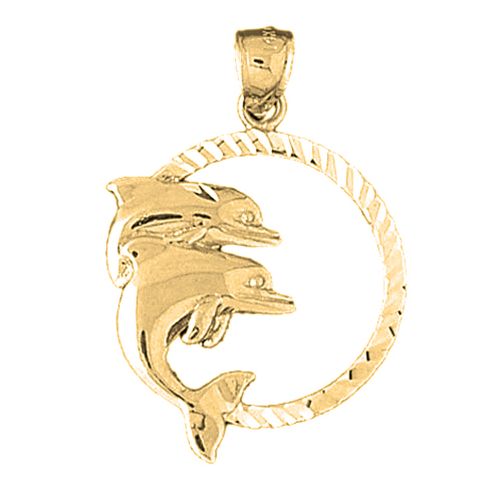 Yellow Gold-plated Silver Dolphins Jumping Through Hoop Pendant