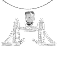 3D-Anhänger „London Tower Bridge“ aus Sterlingsilber (rhodiniert oder gelbvergoldet)