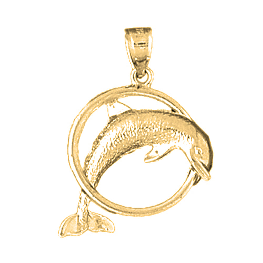Yellow Gold-plated Silver Dolphins Jumping Through Hoop Pendant