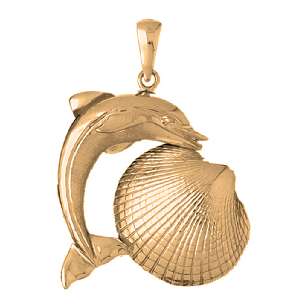 Yellow Gold-plated Silver Shell With Dolphin Pendant