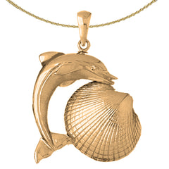 Sterling Silver Shell With Dolphin Pendant (Rhodium or Yellow Gold-plated)