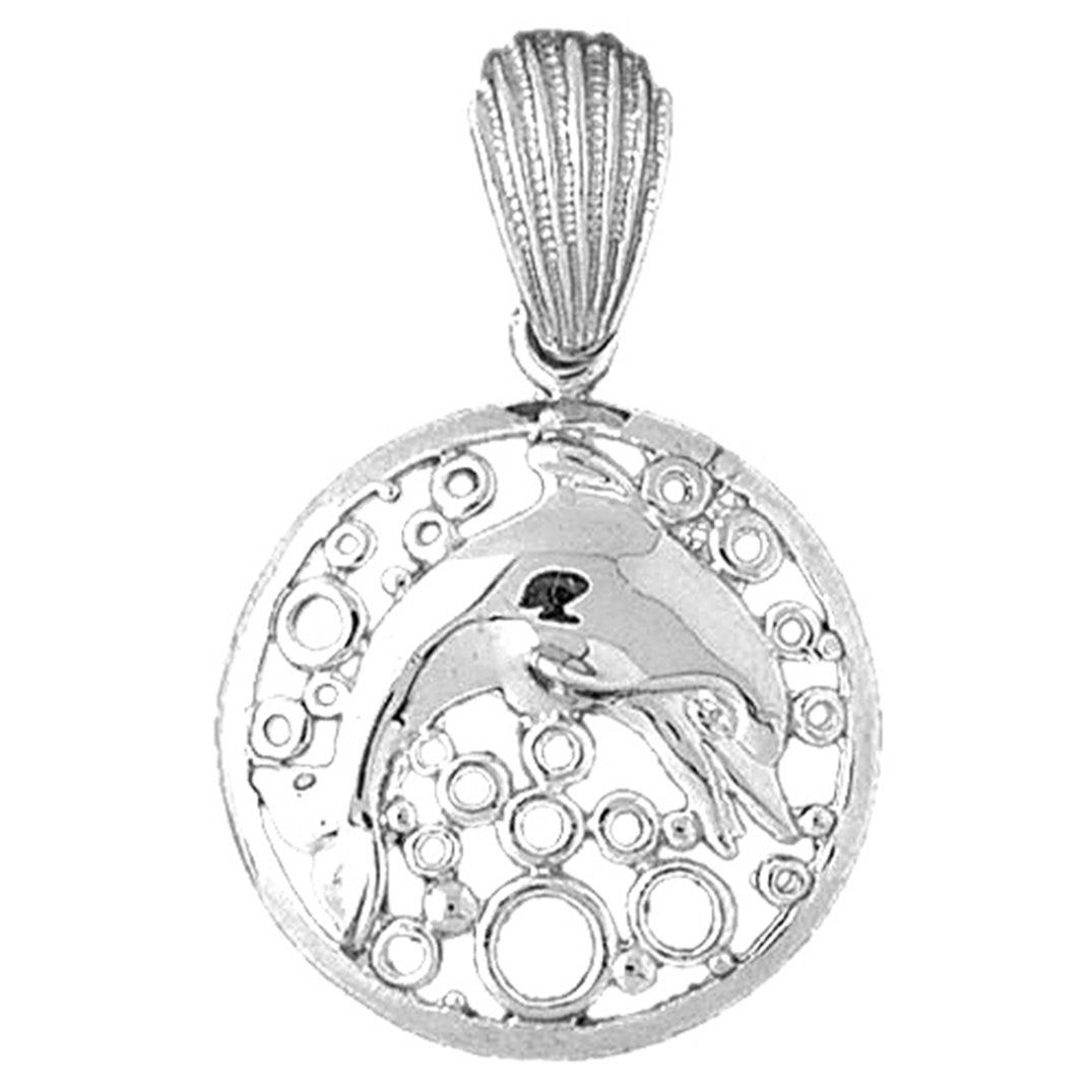 Sterling Silver Dolphins Jumping Through Hoop Pendant