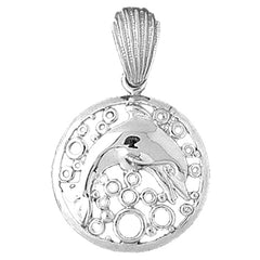 Sterling Silver Dolphins Jumping Through Hoop Pendant