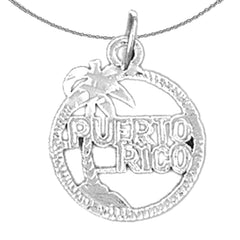 Sterling Silver Puerto Rico Pendant (Rhodium or Yellow Gold-plated)