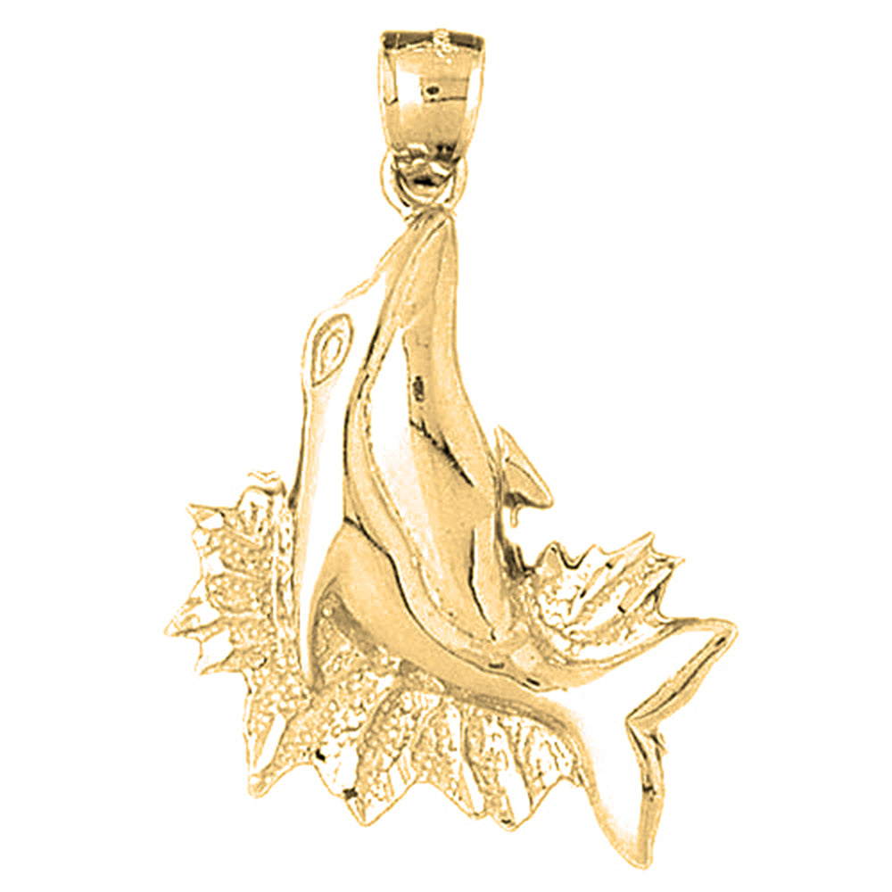 Yellow Gold-plated Silver Dolphin With Coral Pendant