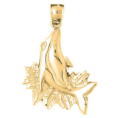 Yellow Gold-plated Silver Dolphin With Coral Pendant