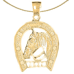 Sterling Silver Horseshoe With Horse Pendant (Rhodium or Yellow Gold-plated)