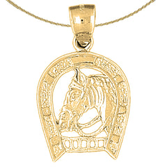 Sterling Silver Horseshoe With Horse Pendant (Rhodium or Yellow Gold-plated)