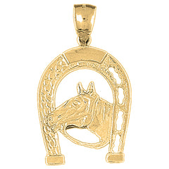 Yellow Gold-plated Silver Horseshoe With Horse Pendant