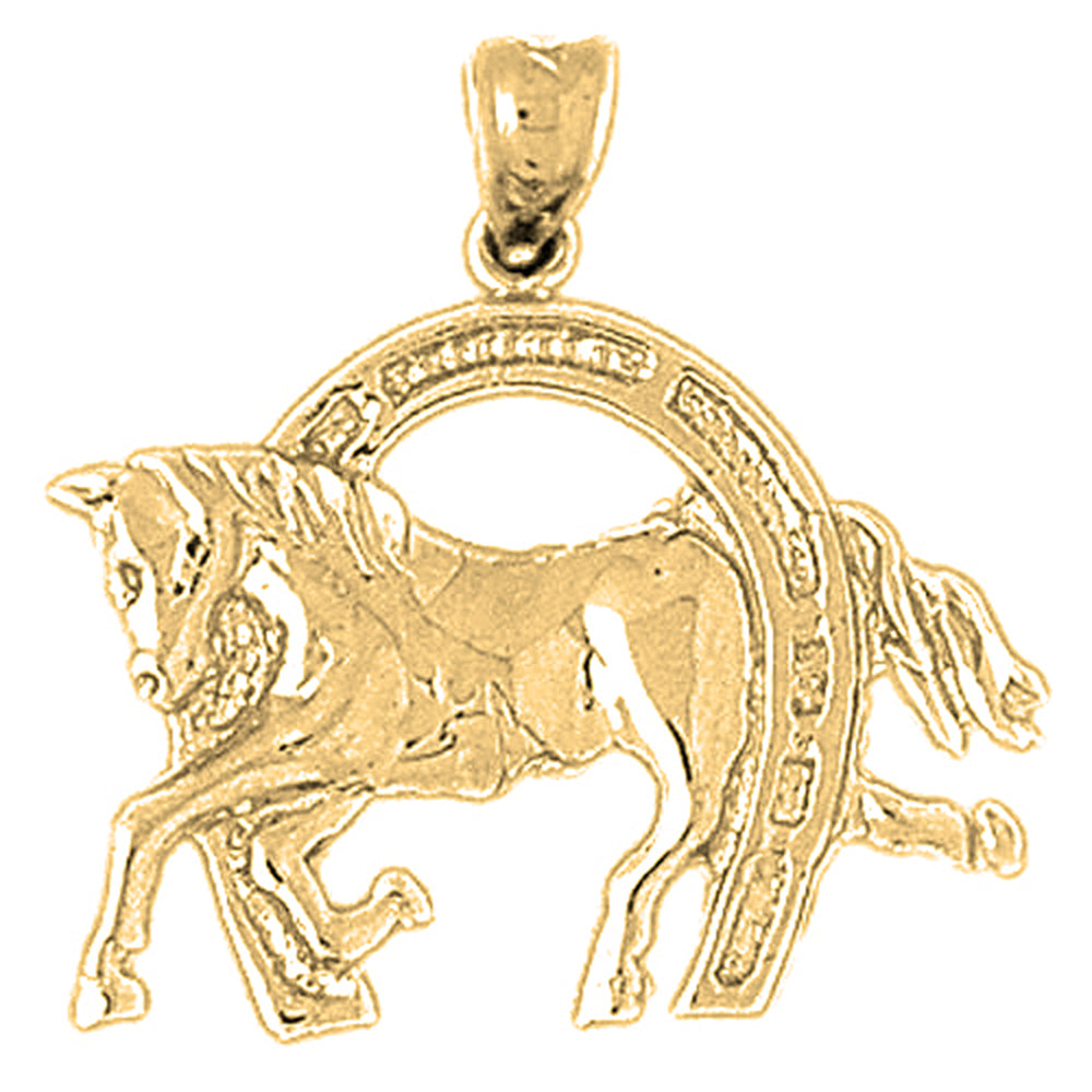 Yellow Gold-plated Silver Horseshoe With Horse Pendant