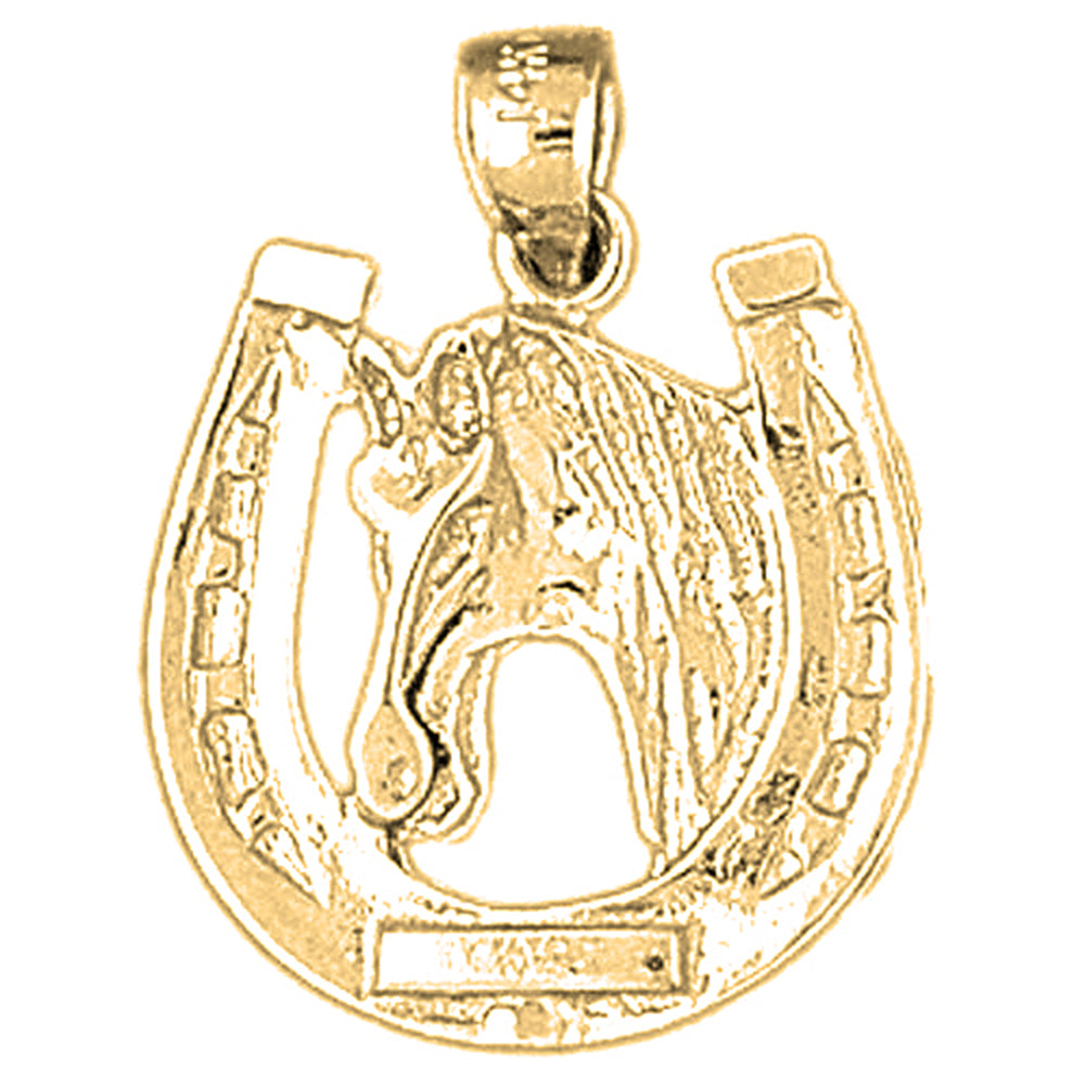 Yellow Gold-plated Silver Horseshoe With Horse Pendant