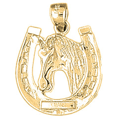 Yellow Gold-plated Silver Horseshoe With Horse Pendant