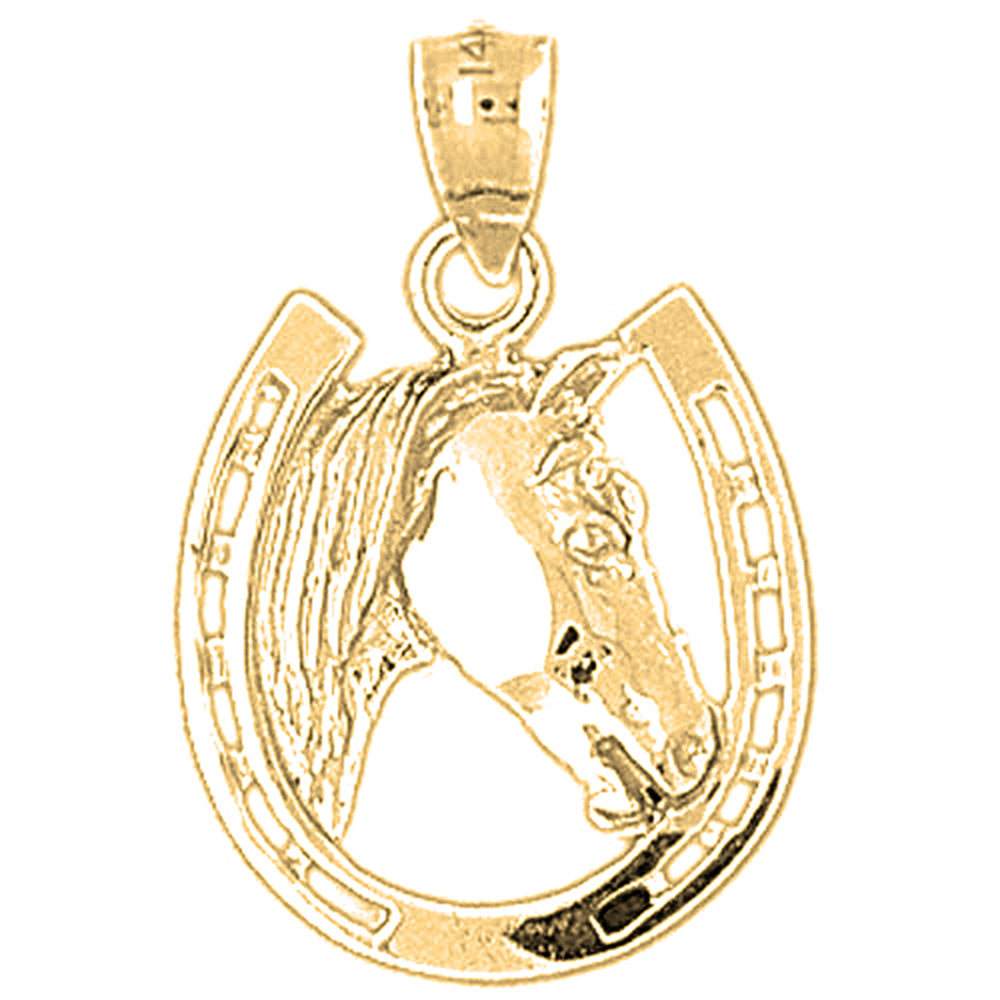 Yellow Gold-plated Silver Horseshoe With Horse Pendant