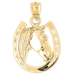 Yellow Gold-plated Silver Horseshoe With Horse Pendant
