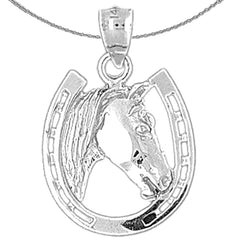 Sterling Silver Horseshoe With Horse Pendant (Rhodium or Yellow Gold-plated)