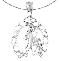 Sterling Silver Horseshoe With Horse Pendant (Rhodium or Yellow Gold-plated)