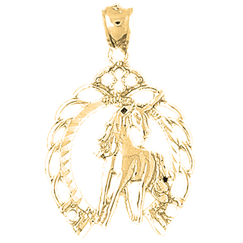 Yellow Gold-plated Silver Horseshoe With Horse Pendant