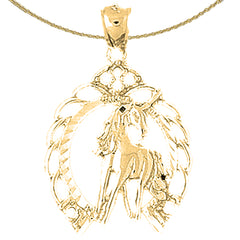Sterling Silver Horseshoe With Horse Pendant (Rhodium or Yellow Gold-plated)