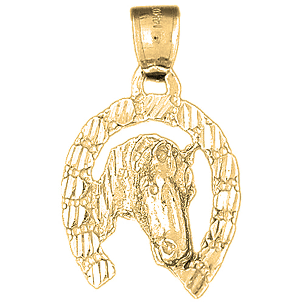 Yellow Gold-plated Silver Horseshoe With Horse Pendant