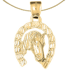 Sterling Silver Horseshoe With Horse Pendant (Rhodium or Yellow Gold-plated)