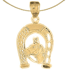 Sterling Silver Horseshoe With Horse Pendant (Rhodium or Yellow Gold-plated)