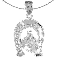Sterling Silver Horseshoe With Horse Pendant (Rhodium or Yellow Gold-plated)