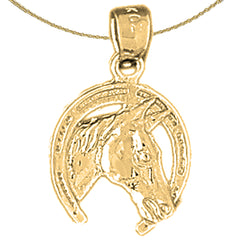 Sterling Silver Horseshoe With Horse Pendant (Rhodium or Yellow Gold-plated)